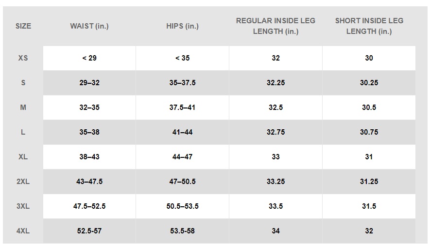 Nike dri fit on sale pants size chart